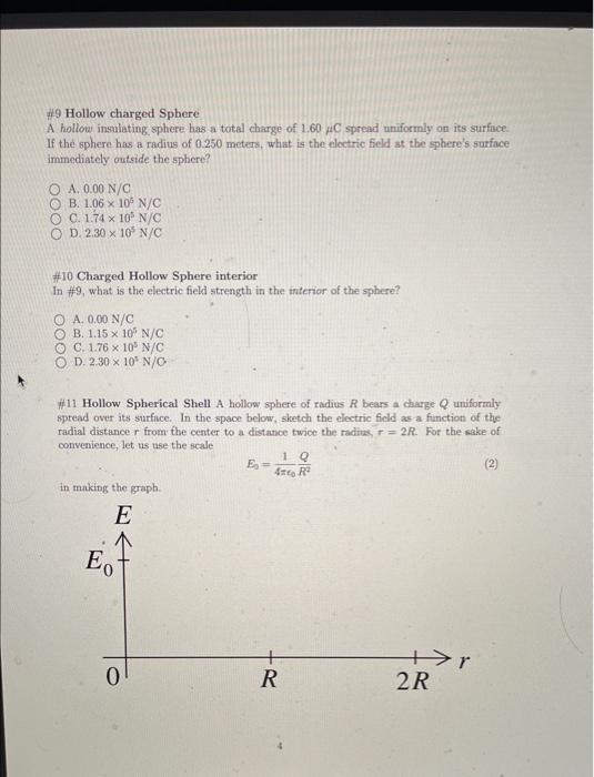 Solved \9 Hollow charged Sphere A hollow insulating. sphere