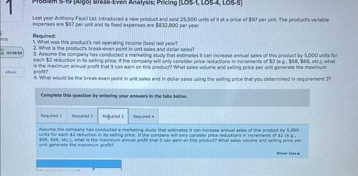 Solved Problem 5 19 Algo Break Even Analysis Pricing 2684