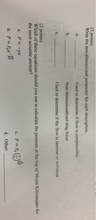 Solved (3 points) Write the non-dimensional parameter for | Chegg.com