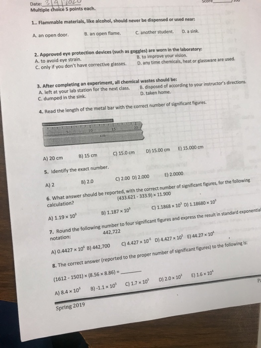 Solved Date: 34120 Multiple choice 5 points each. 1.. | Chegg.com