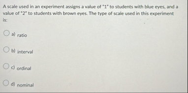 Solved A scale used in an experiment assigns a value of "1" | Chegg.com