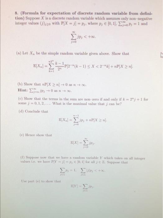 Solved 8. (Formula for expectation of discrete random | Chegg.com