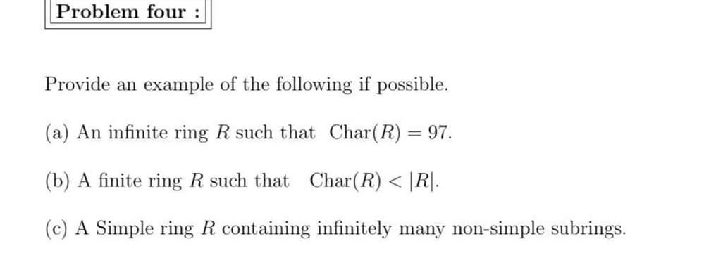 Solved Problem four : Provide an example of the following if | Chegg.com
