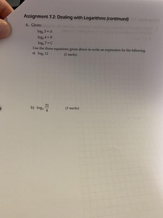 Solved Assignment 7.2: Dealing with Logarithms (continued) | Chegg.com