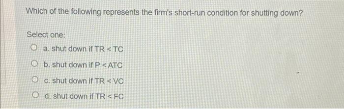 Solved Which Of The Following Represents The Firm's | Chegg.com