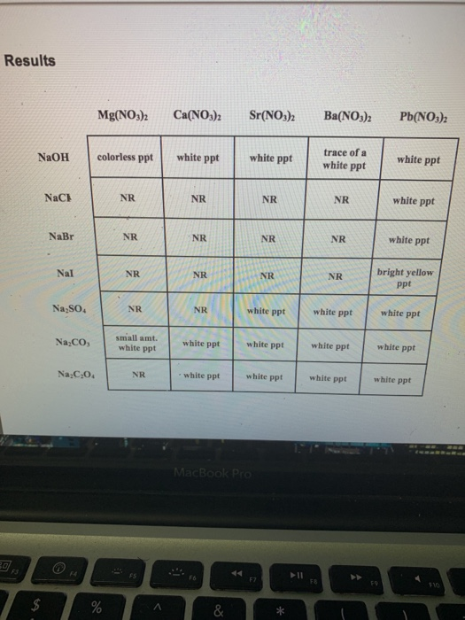 Results Mg(NO3)2 Ca(NO3)2 Sr(NO3)2 Ba(NO3)2 Pb(NO3)2 | Chegg.com
