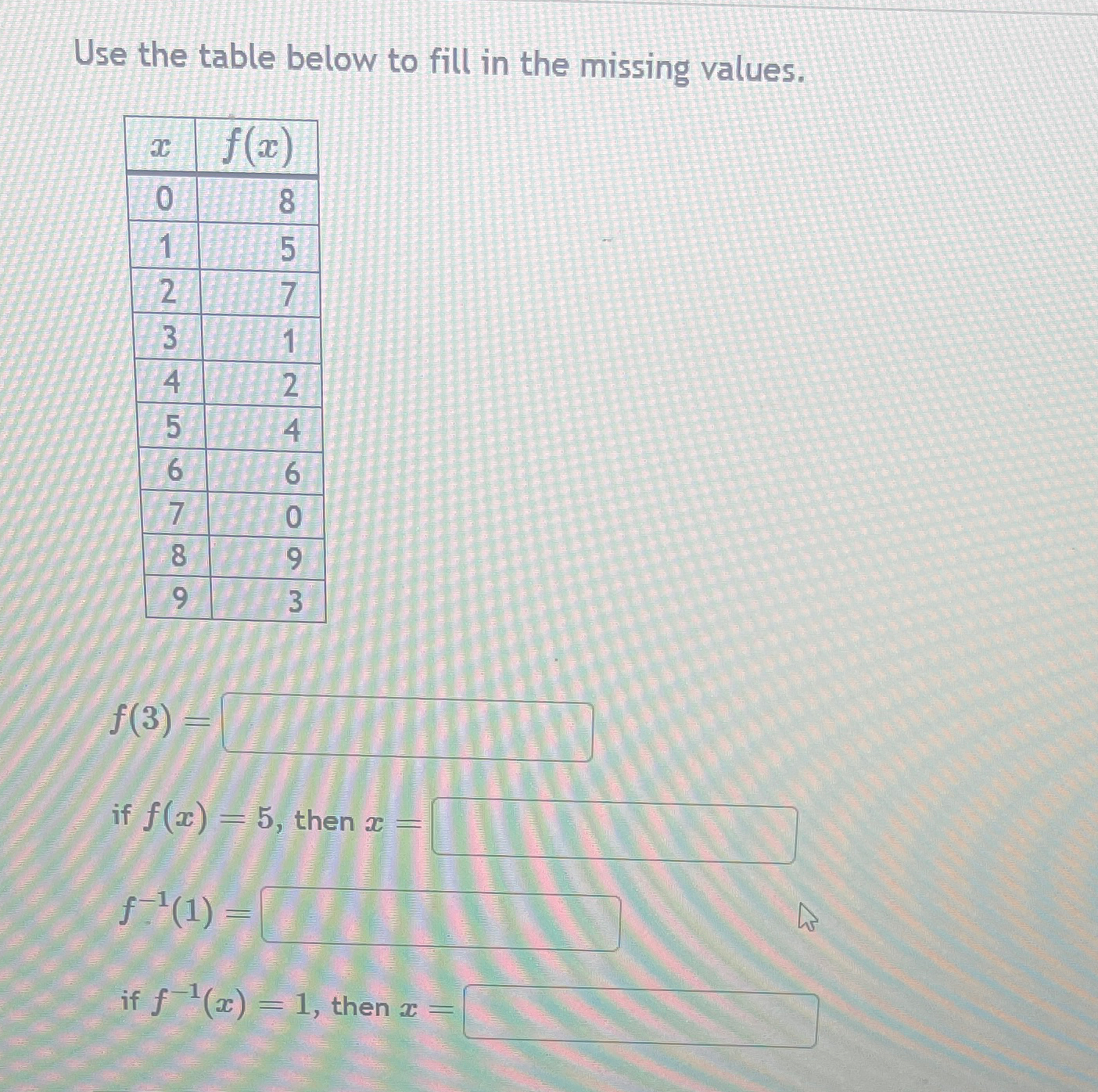 Solved Use the table below to fill in the missing | Chegg.com