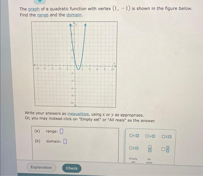 Solved The graph of a quadratic function with vertex (1,−1) | Chegg.com