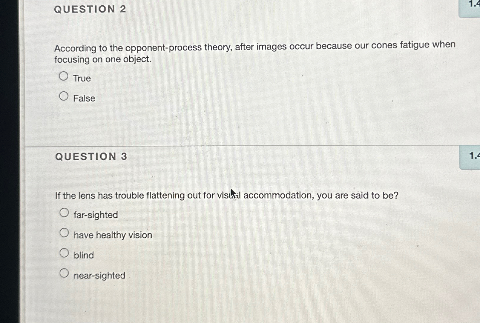 Solved QUESTION 2According to the opponent-process theory, | Chegg.com