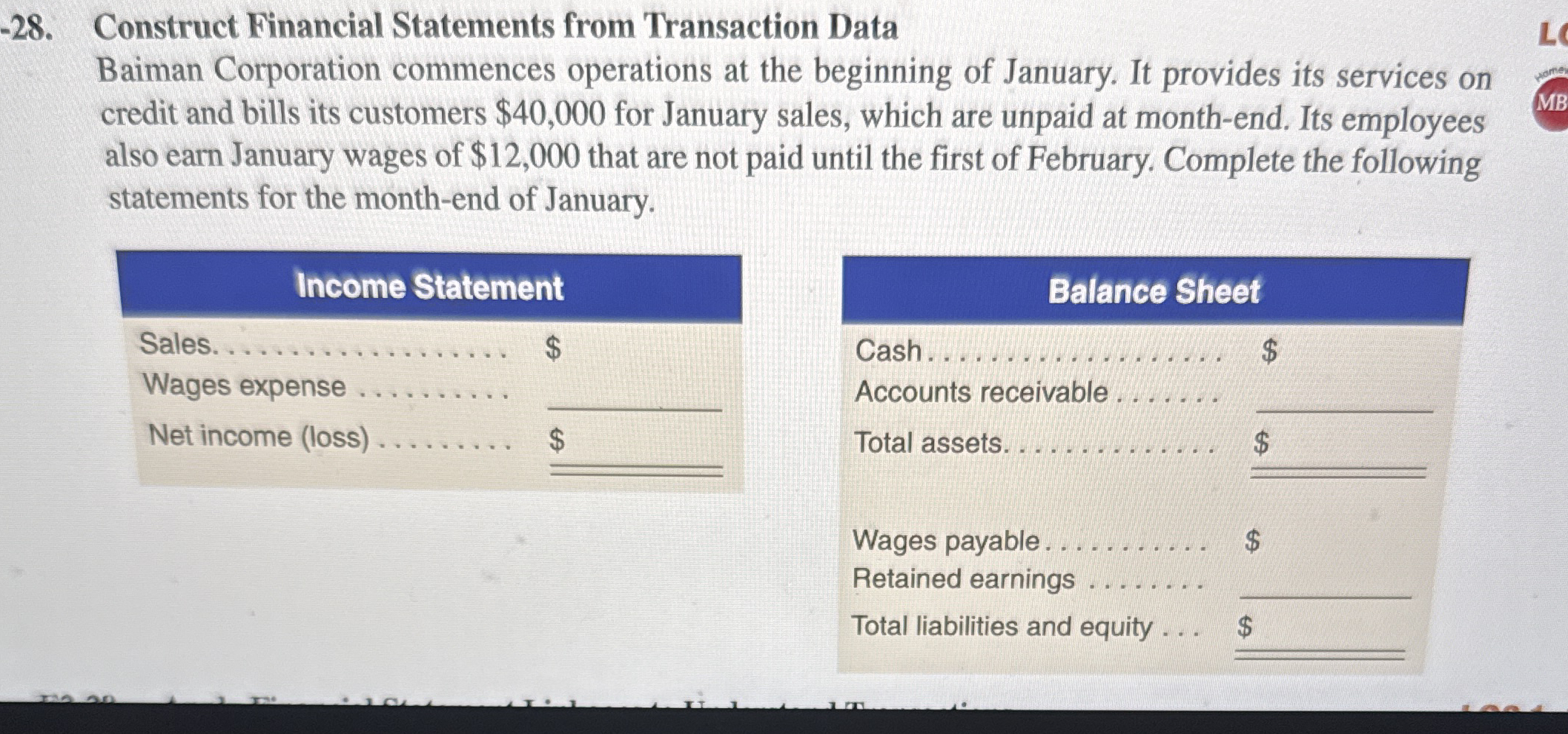 -28. ﻿Construct Financial Statements from Transaction | Chegg.com