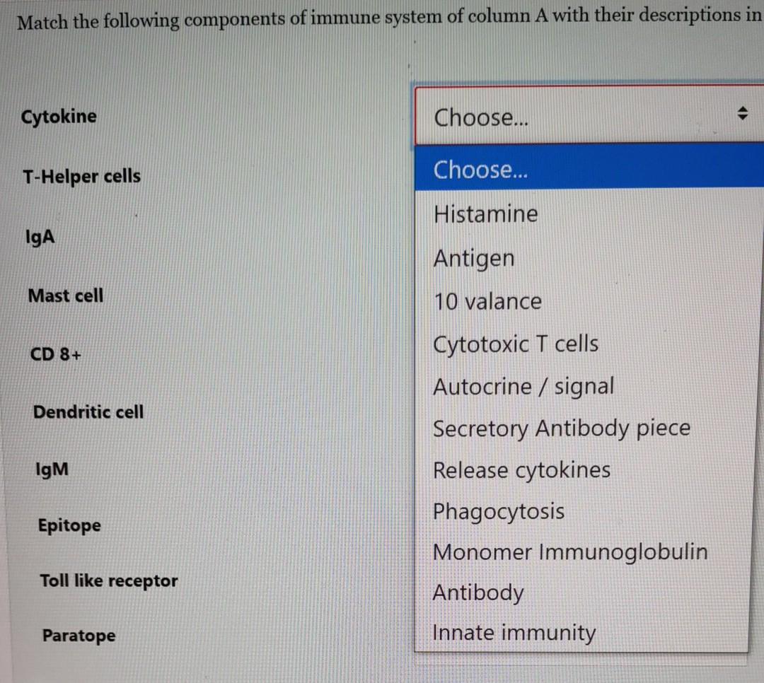 Solved Match the following components of immune system of | Chegg.com