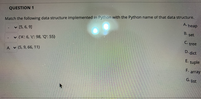 Solved QUESTION 1 Match the following data structure | Chegg.com
