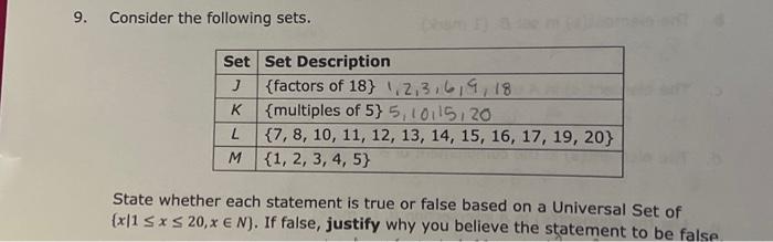 Solved 9. Consider the following sets. State whether each | Chegg.com