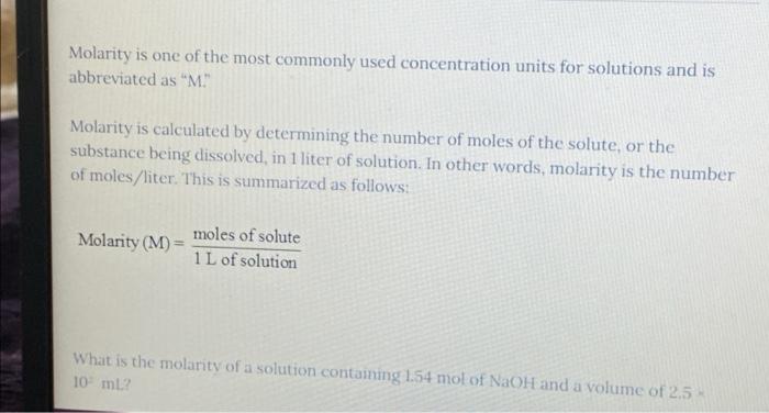 Solved Molarity is one of the most commonly used | Chegg.com