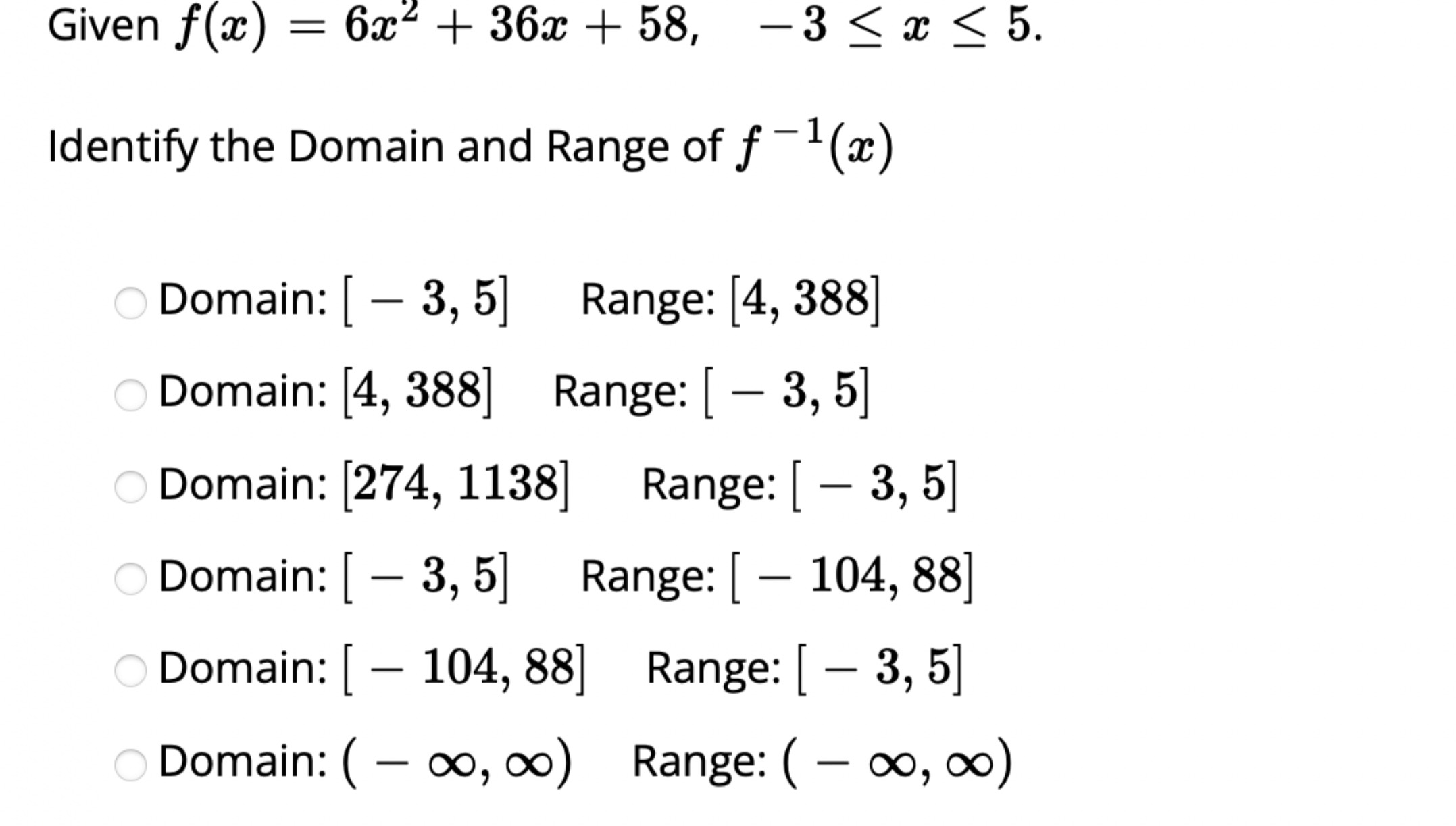 Solved Given F x 6x2 36x 58 3 x 5 Identify The Domain And Chegg solved-given-f-x-6x2-36x-58-3-x-5-identify-the-domain-and-chegg