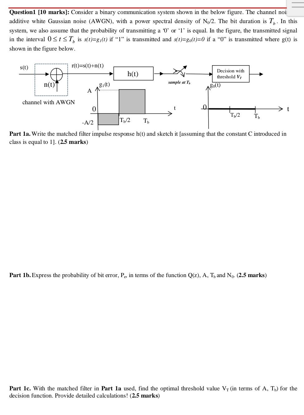 Solved Question1 [10 marks]: Consider a binary communication | Chegg.com
