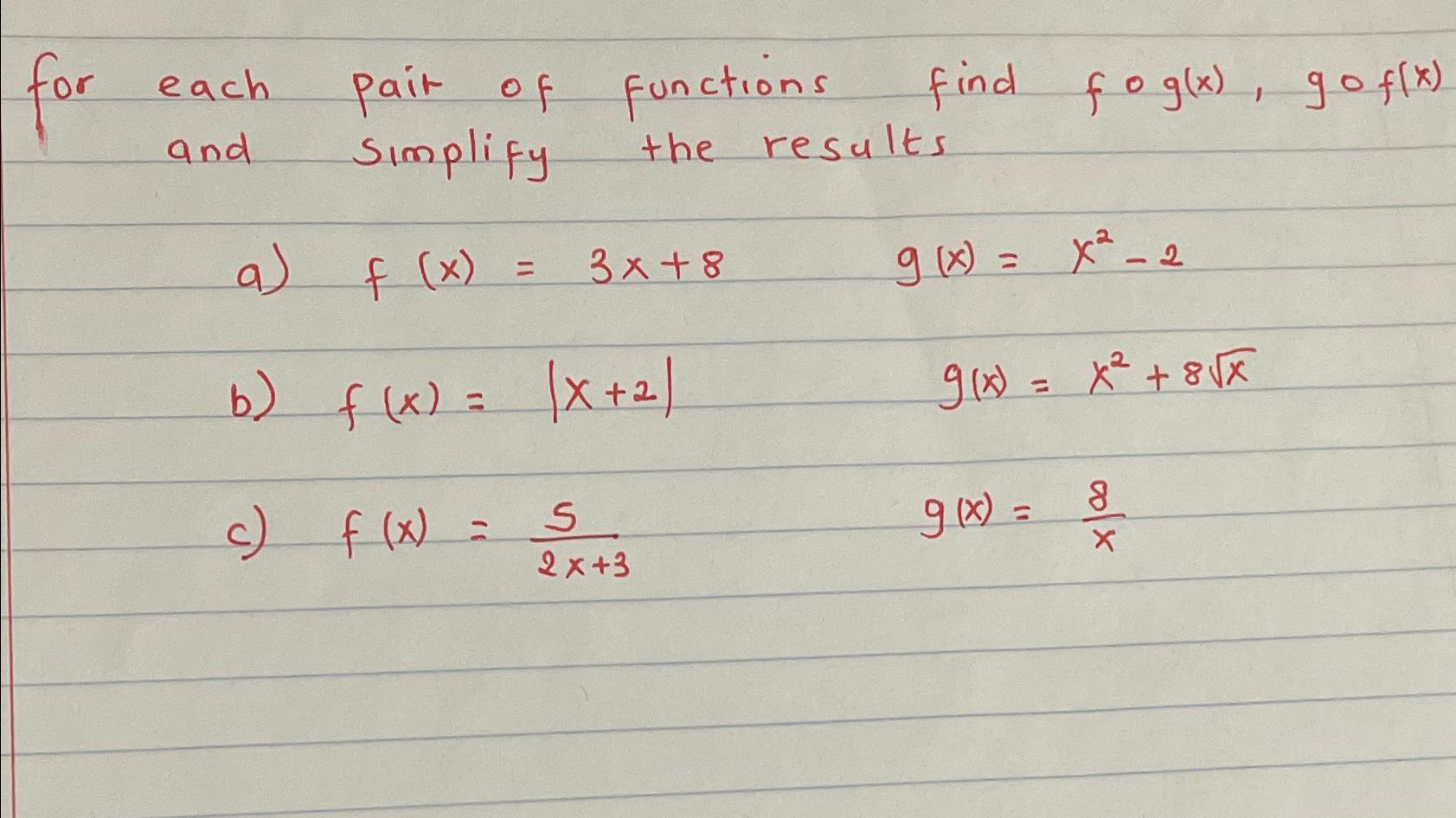 Solved For Each Pair Of Functions Find Fgxgfx ﻿and 4028