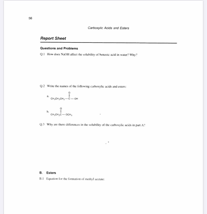Solved Carboxylic Acids and Esters Report Sheet Questions | Chegg.com