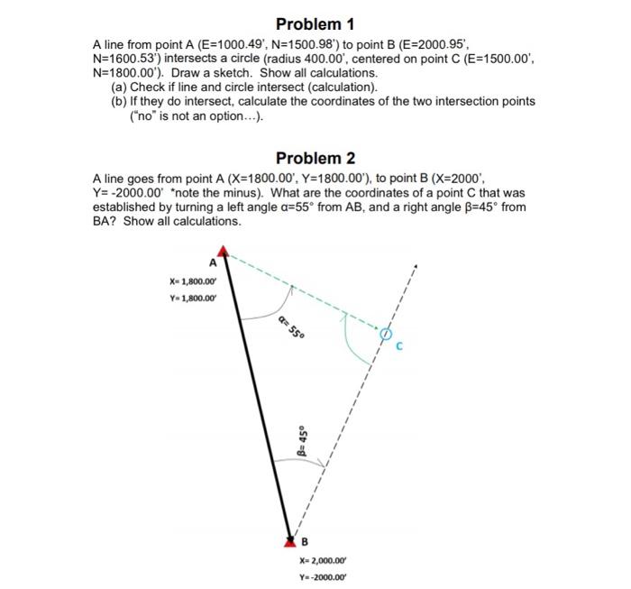 Solved Problem 1 A line from point A (E=1000.49', | Chegg.com