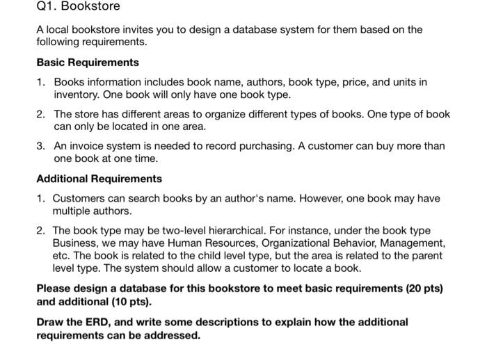Solved Q1. Bookstore A local bookstore invites you to design