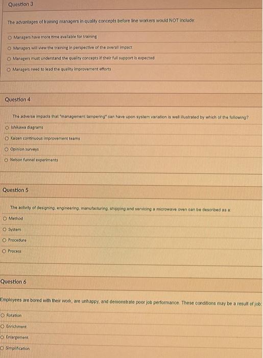 Solved The advanlages of traning managers in quality | Chegg.com