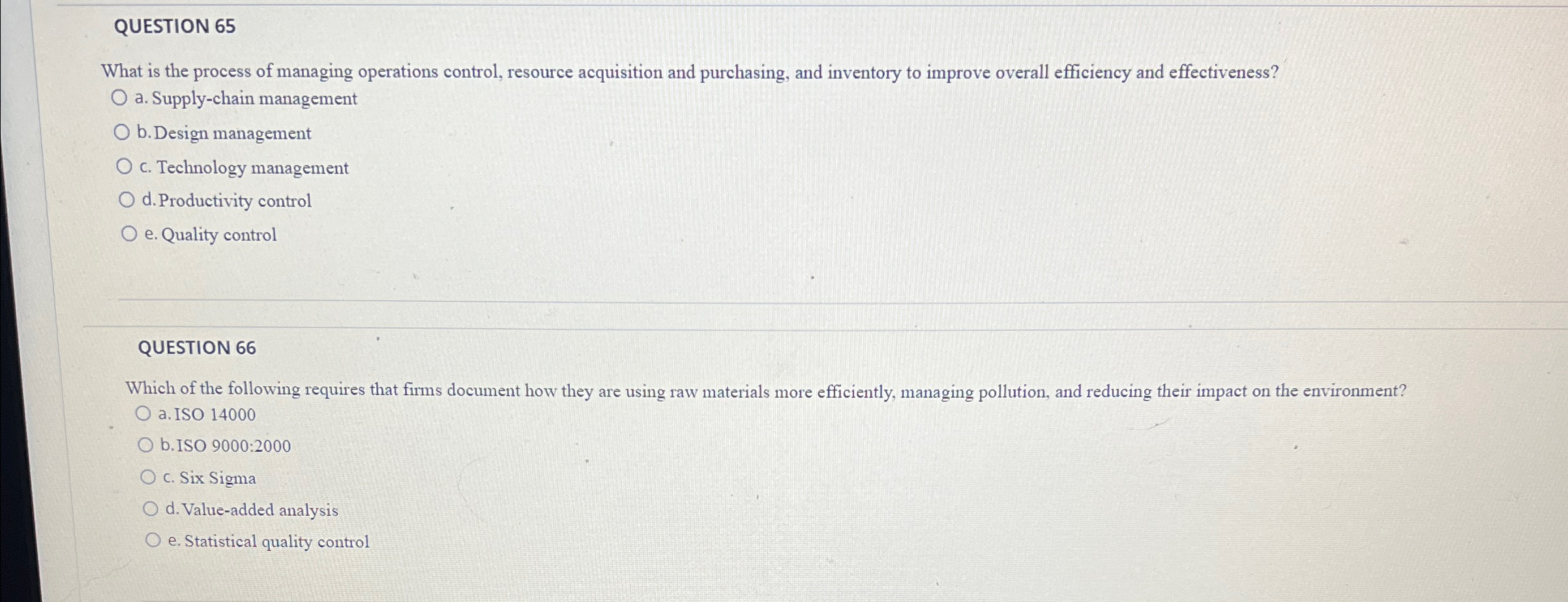 Solved QUESTION 65What is the process of managing operations | Chegg.com