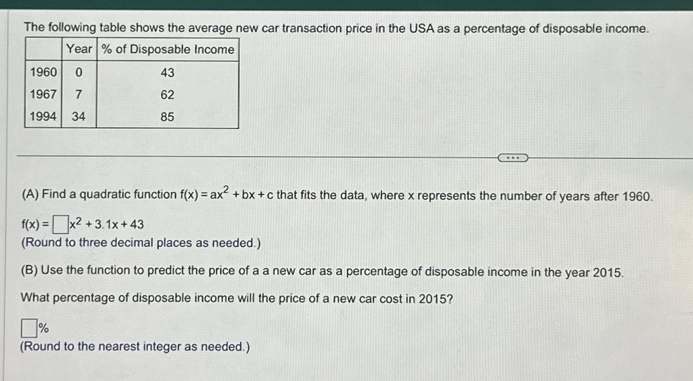 Solved The Following Table Shows The Average New Car Chegg Com