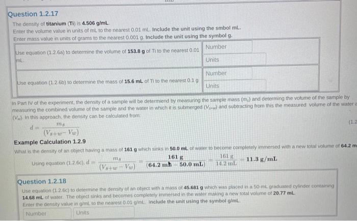 Solved Use Equation (1.2.5) To Calculate The Density Of An | Chegg.com