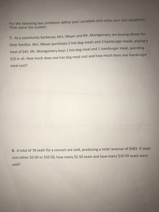 Solved For the following two problems define your variables | Chegg.com