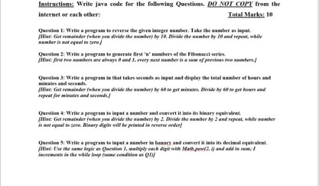Solved Instructions: Write java code for the following | Chegg.com