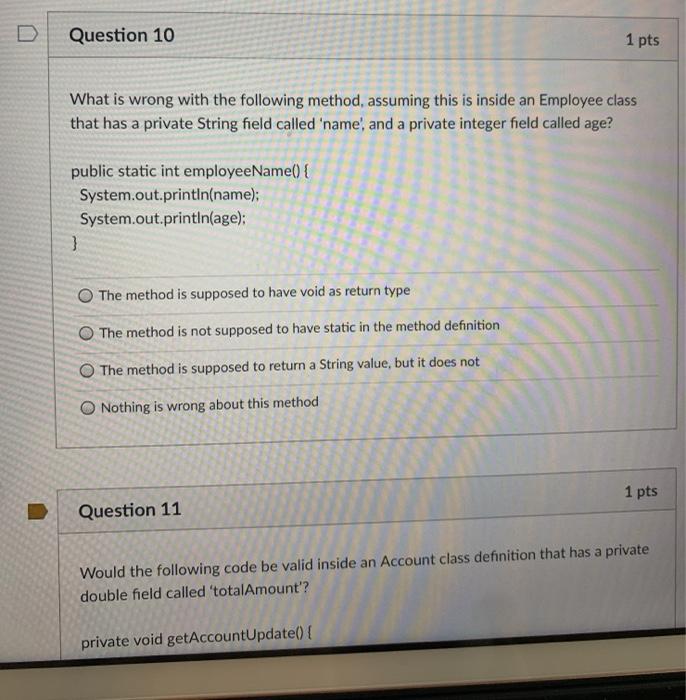 Solved Question 10 1 pts What is wrong with the following | Chegg.com
