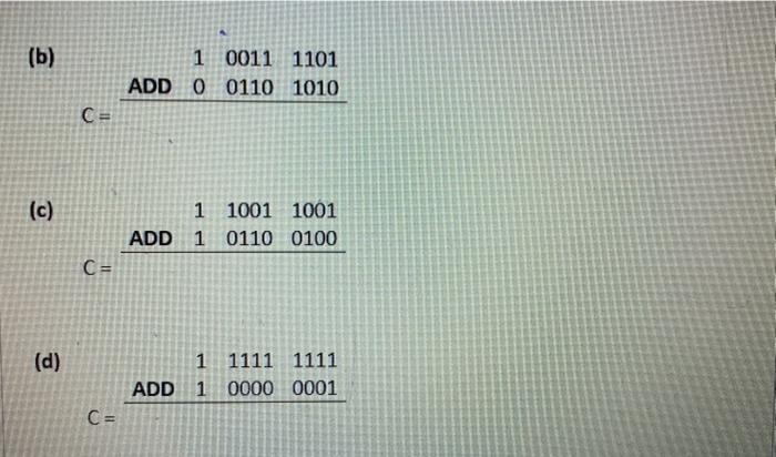 Solved Perform The Following Addition Operations On Unsigned | Chegg.com