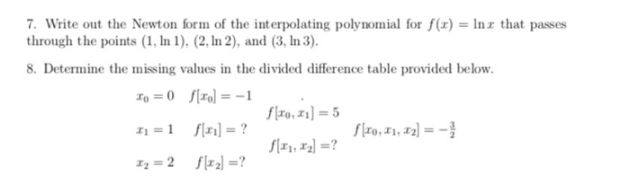 Solved 7. Write out the Newton form of the interpolating | Chegg.com