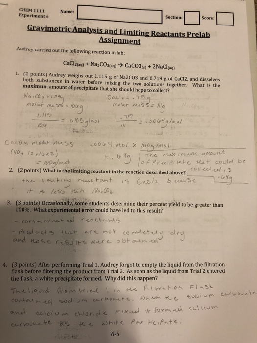 Solved CHEM 1111 Experiments Section Score: Write the | Chegg.com