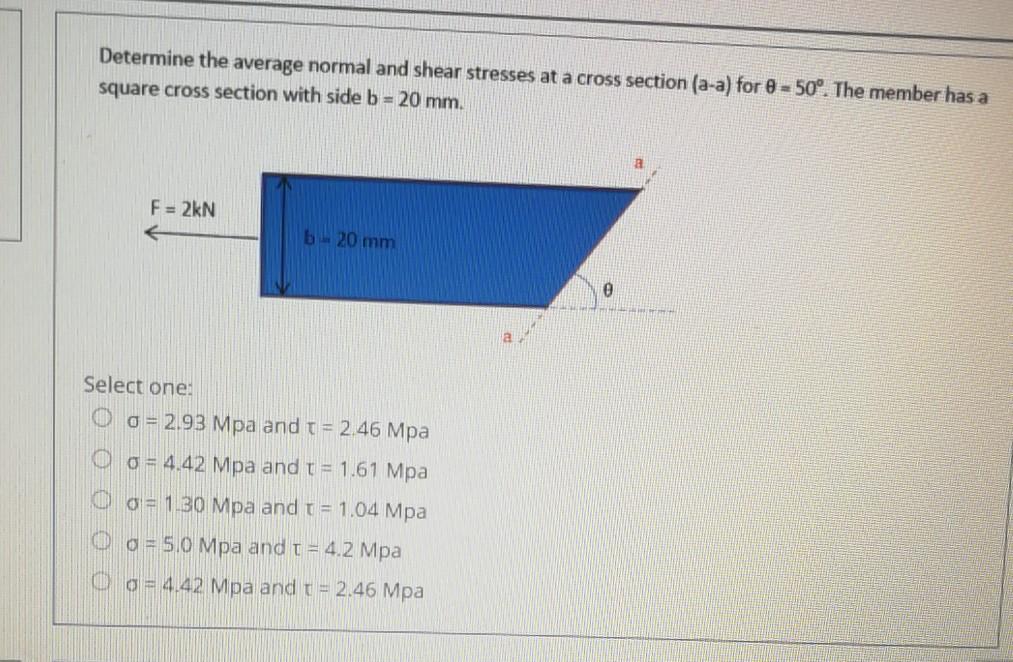 Solved Determine the average normal and shear stresses at a | Chegg.com