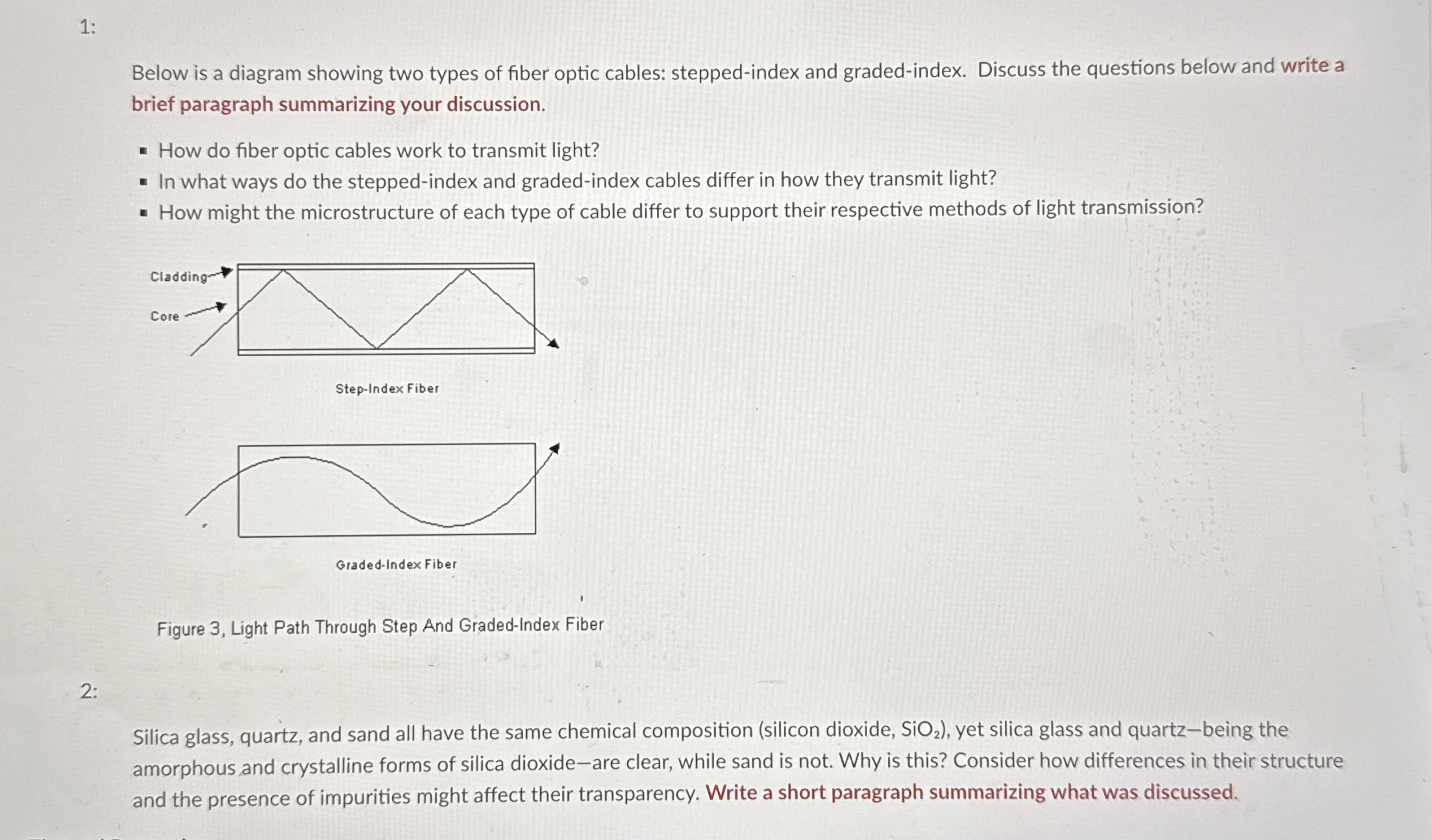 Solved 1:Below is a diagram showing two types of fiber optic | Chegg.com