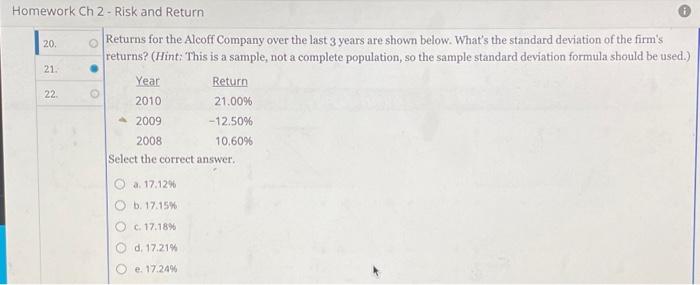 Solved Homework Ch 2 - Risk And Return 20. 21. Returns For | Chegg.com