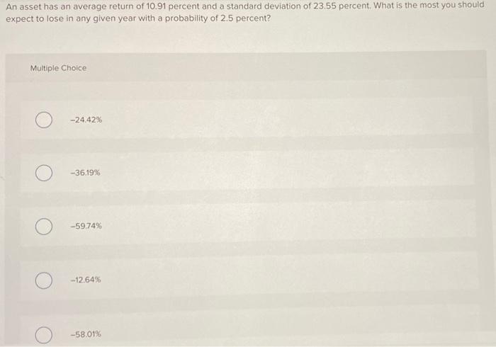 Solved An Asset Has An Average Return Of Percent And A Chegg Com