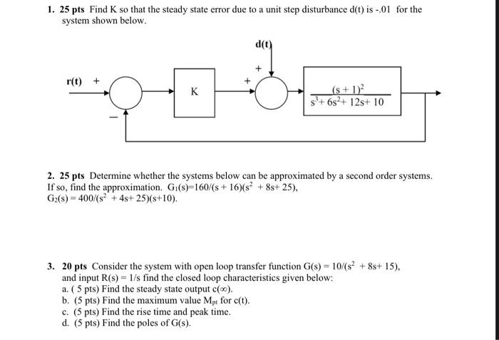Solved 1. 25 pts Find K so that the steady state error due | Chegg.com