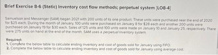 Solved Brief Exercise 8-6 (Static) Inventory cost flow | Chegg.com
