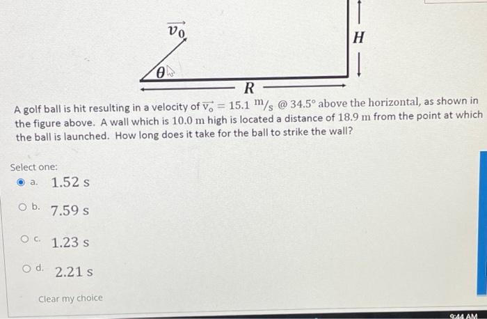 Solved A golf ball is hit resulting in a velocity of v0=15.1 | Chegg.com