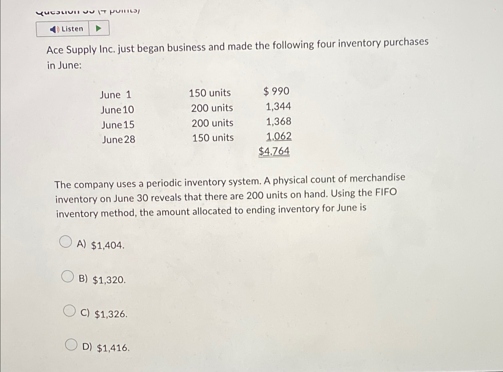 Solved ListenAce Supply Inc. just began business and made | Chegg.com