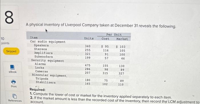 Solved A physical inventory of Liverpool Company taken at | Chegg.com