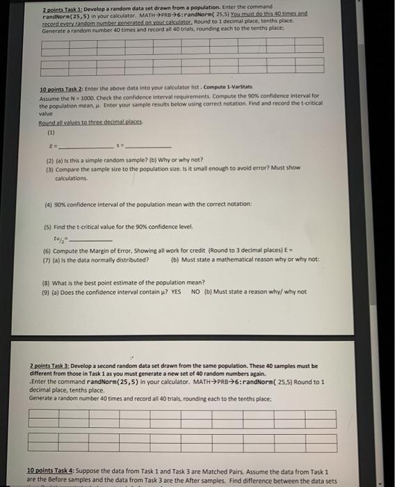 Solved 2 points Task 1 Develop a random data set drawn from | Chegg.com