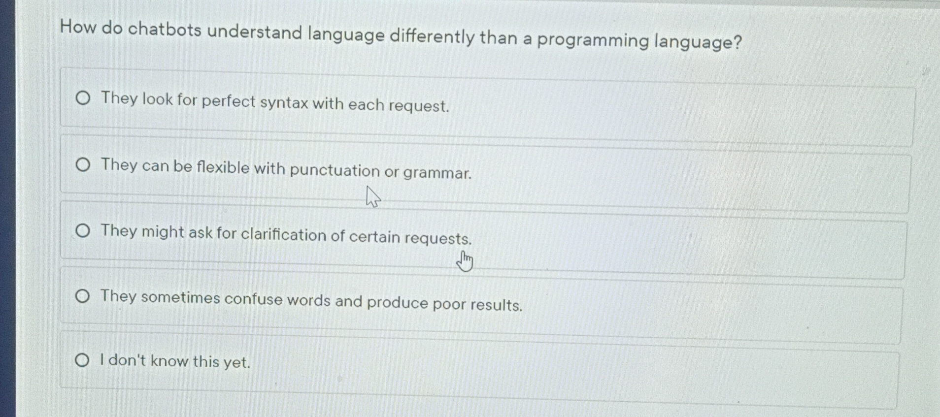 Solved How do chatbots understand language differently than | Chegg.com