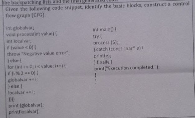 Solved the backpatching lists and the rimalGiven the | Chegg.com