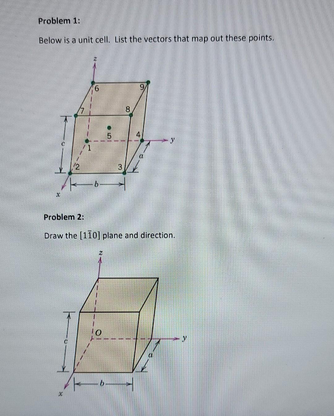 Solved Problem 1: Below is a unit cell. List the vectors | Chegg.com