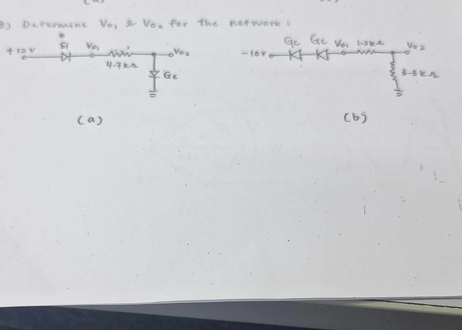 Determine \( V_{0} \), \& \( V_{02} \) for the network: