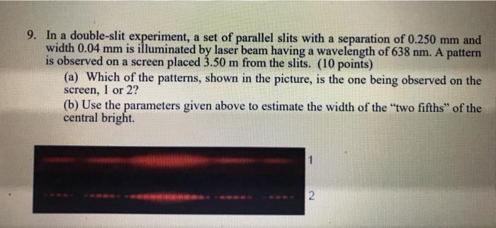 Solved 9. In a double-slit experiment, a set of parallel | Chegg.com