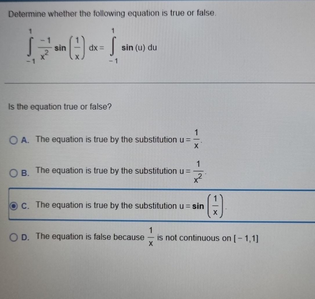 Solved Determine whether the following equation is true or | Chegg.com